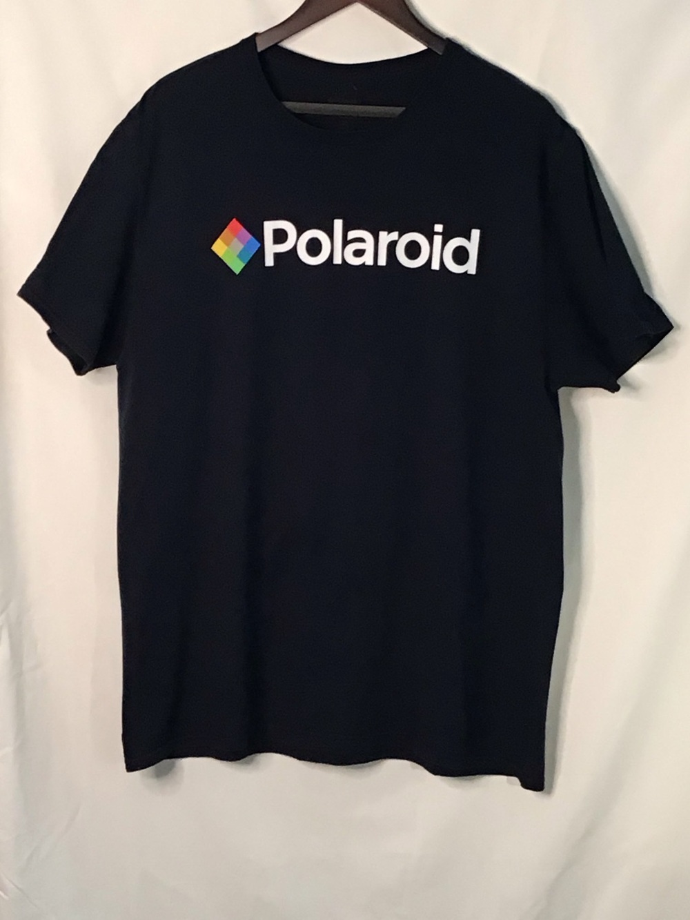 Polaroid Black Tee with Rainbow Diamond Logo